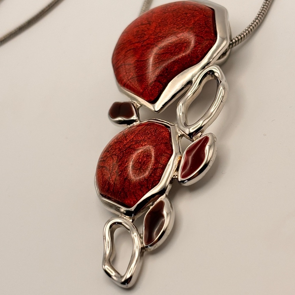 SPOUTNIK Statement Red & Silver Modernist Necklace - Picture 9 of 13